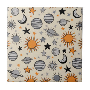 Whimsical Celestial Doodle Ceramic Tile