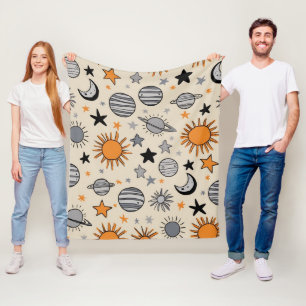 Whimsical Celestial Doodle Fleece Blanket