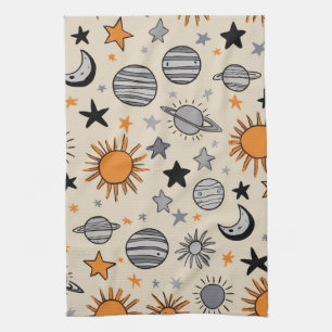 Whimsical Celestial Doodle Tea Towel