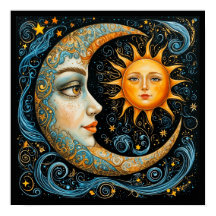Whimsical Celestial Dream: Moon and Sun. Art