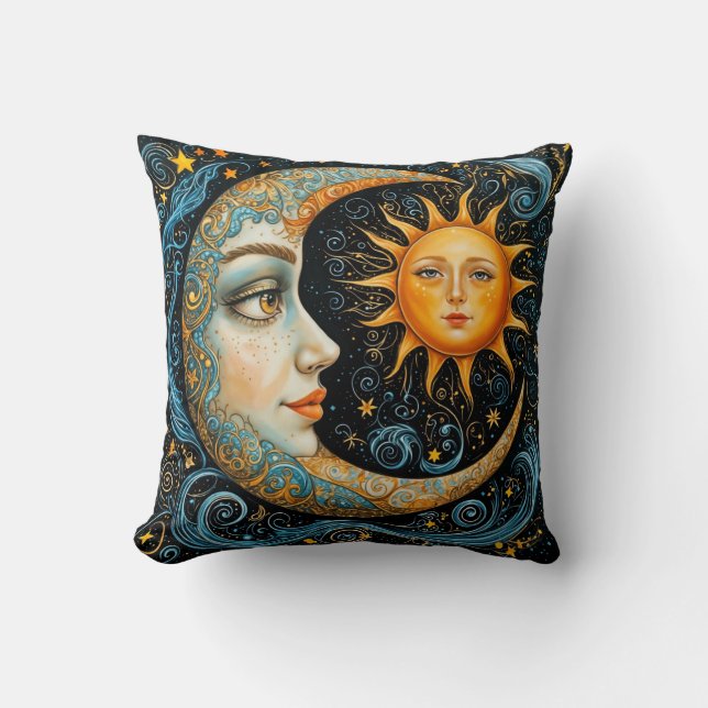 Whimsical Celestial Dream: Moon and Sun. Cushion (Front)