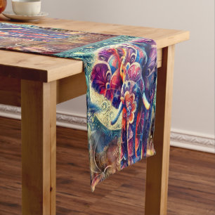 Whimsical Celestial Elephant Night Sky Decor Short Table Runner