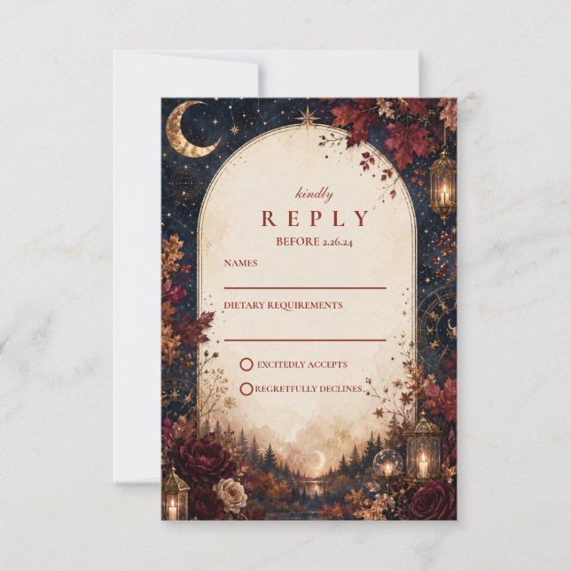 Whimsical Celestial Fall Wedding RSVP Card (Front)