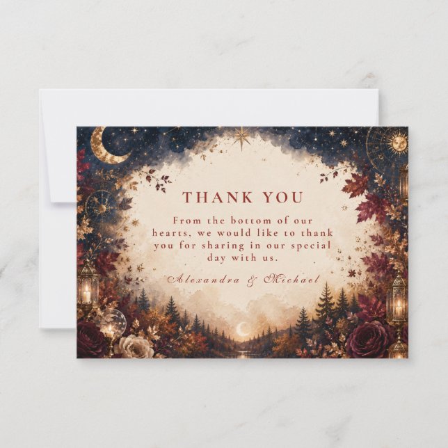 Whimsical Celestial Fall Wedding Thank You Card (Front)