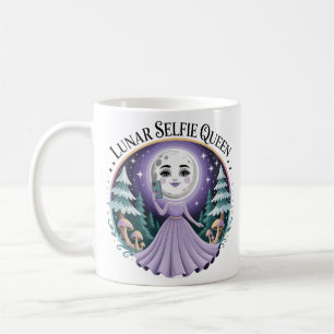 Whimsical Celestial Moon Taking Selfie Forest Coffee Mug