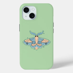 Whimsical Celestial Moth — Soft Blue & Peach iPhone 15 Case