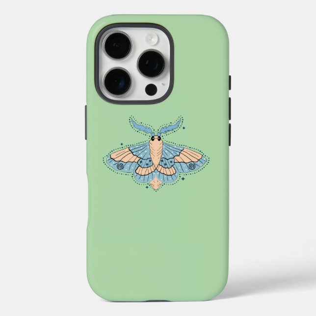 Whimsical Celestial Moth — Soft Blue & Peach Case-Mate iPhone Case (Back)