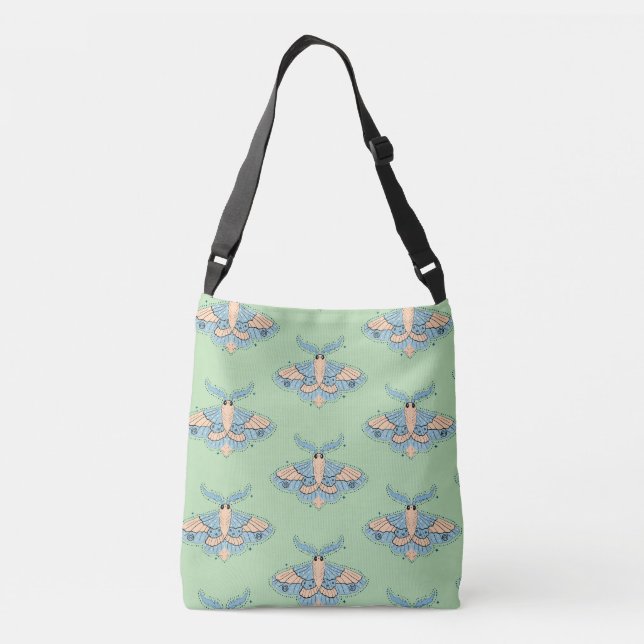 Whimsical Celestial Moth — Soft Blue & Peach Crossbody Bag (Back)
