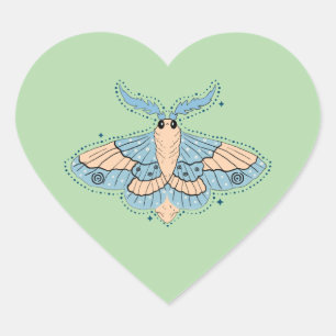 Whimsical Celestial Moth — Soft Blue & Peach Heart Sticker