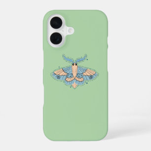 Whimsical Celestial Moth — Soft Blue & Peach iPhone 16 Case