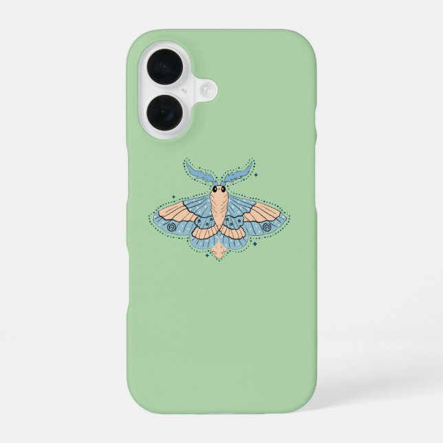 Whimsical Celestial Moth — Soft Blue & Peach iPhone 16 Case (Back)