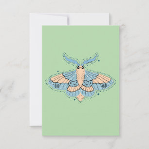 Whimsical Celestial Moth — Soft Blue & Peach Thank You Card