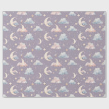 Whimsical Celestial Watercolor Moon Stars Clouds