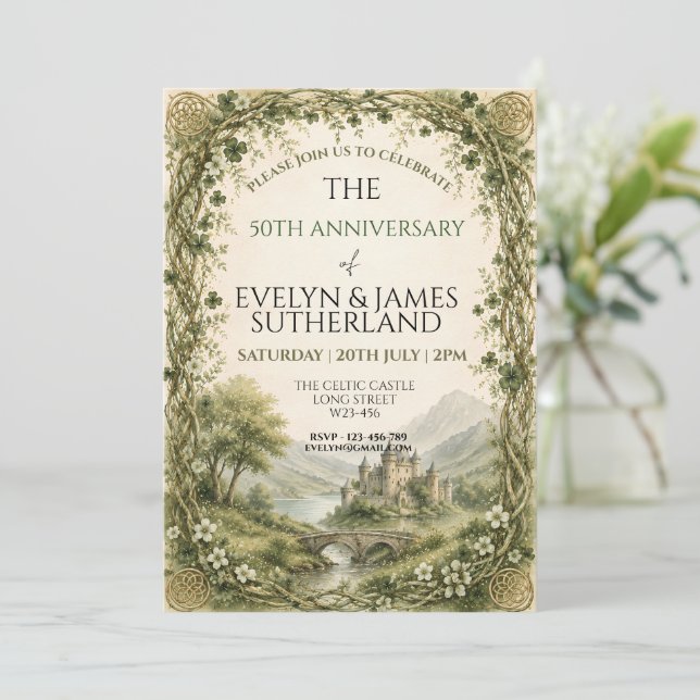 Whimsical Celtic Irish Castle Enchanted Forest  Invitation (Standing Front)