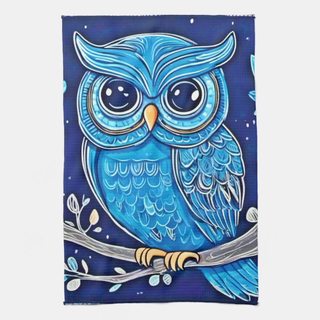 Whimsical Chalk Owl Tea Towel (Vertical)