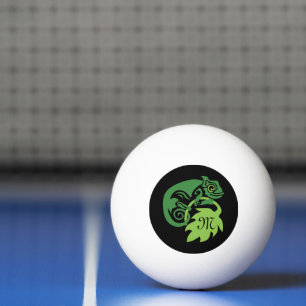 Whimsical Chameleon Climbing on Hops Monogram Ping Pong Ball