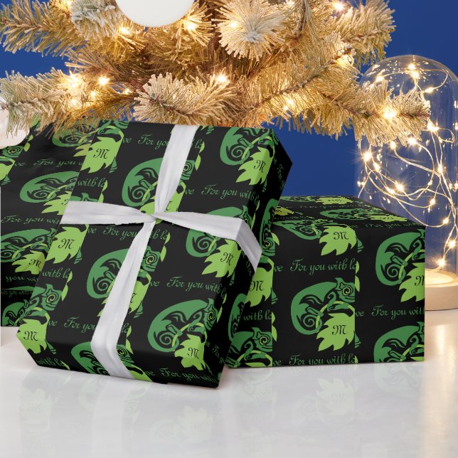 Whimsical Chameleon Climbing on Hops Monogram Wrapping Paper (Holidays)
