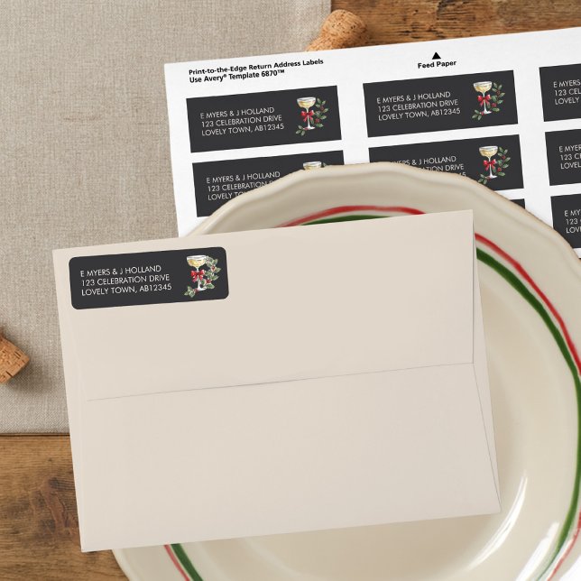 Whimsical Champagne Charcoal Return Address Label (Address labels from the Whimsical Champagne Tower Holiday wedding collection by Darling & May)