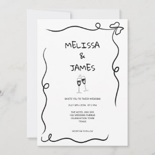 Whimsical Champagne Hand Drawn Wedding Invitation