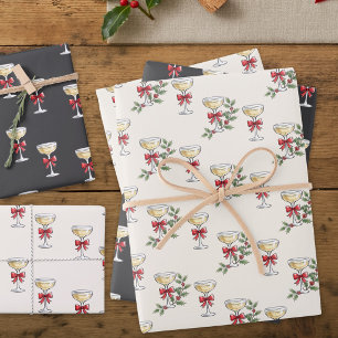 Whimsical Champagne Holiday Gift Wrap Paper