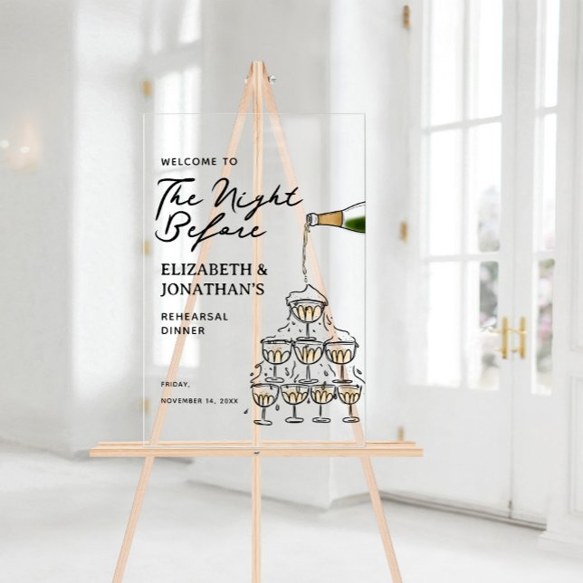 Whimsical Champagne Rehearsal Dinner Welcome Acrylic Sign (Whimsical Champagne Rehearsal Dinner Welcome Acrylic Sign)