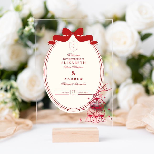 Whimsical Champagne Tower Doodle Wedding Acrylic Sign (Creator Uploaded)