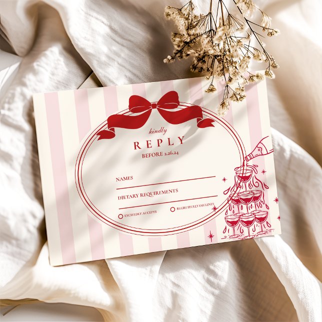 Whimsical Champagne Tower Doodle Wedding RSVP Card (Creator Uploaded)