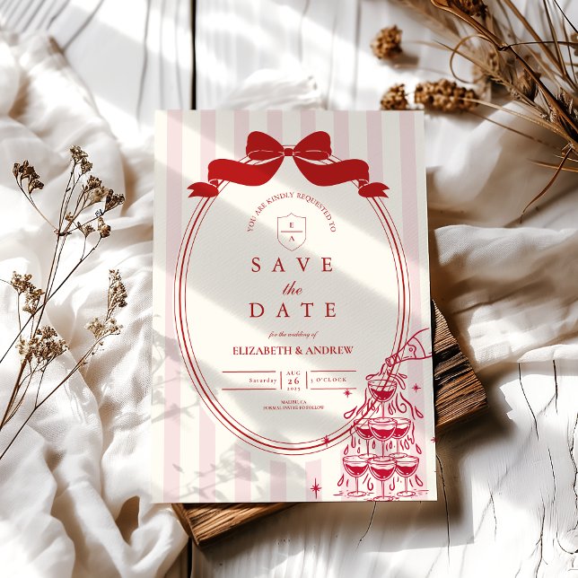 Whimsical Champagne Tower Doodle Wedding Save The Date (Creator Uploaded)