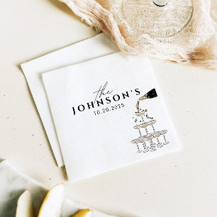 Whimsical Champagne Tower Illustrated Wedding Napkin