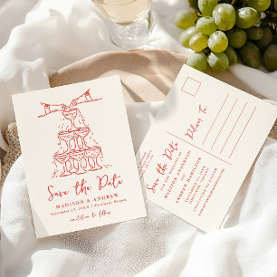 Whimsical Champagne Tower Red Save the Date Announcement Postcard