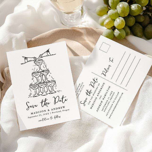 Whimsical Champagne Tower Save the Date Announcement Postcard (Creator Uploaded)