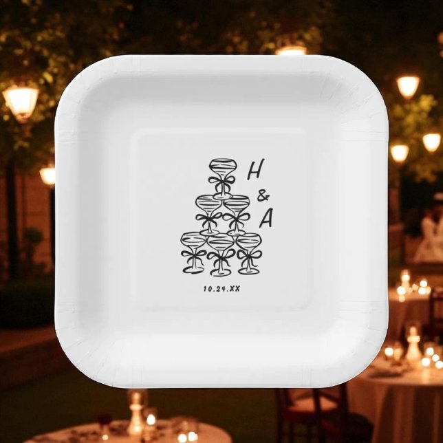 Whimsical Champagne Tower Wedding Cocktail Paper Plate (Creator Uploaded)