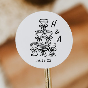 Whimsical Champagne Tower Wedding Favours Classic Round Sticker