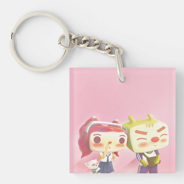 Whimsical Characters with Cat Key Ring (Front)