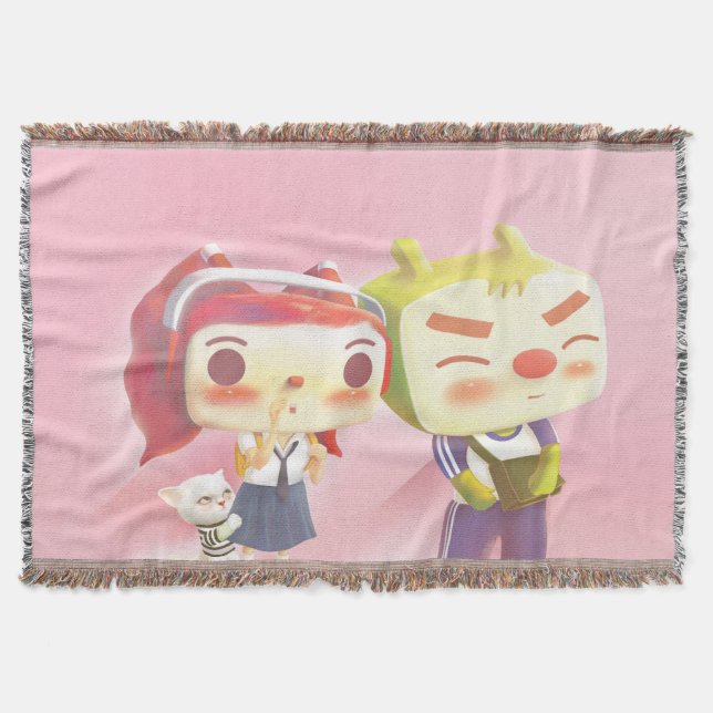 Whimsical Characters with Cat Throw Blanket (Front)
