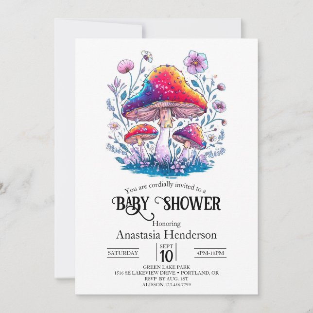 Whimsical Charming Mushroom Baby Shower Invitation (Front)