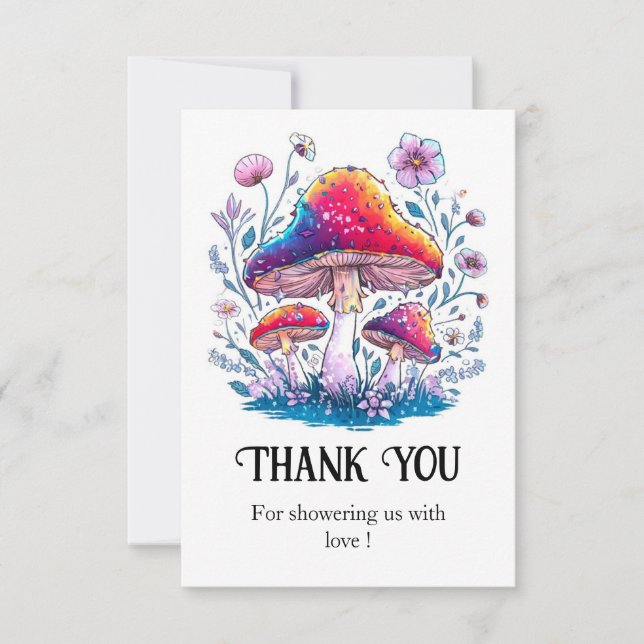 Whimsical Charming Mushroom Baby Shower Thank You Card (Front)