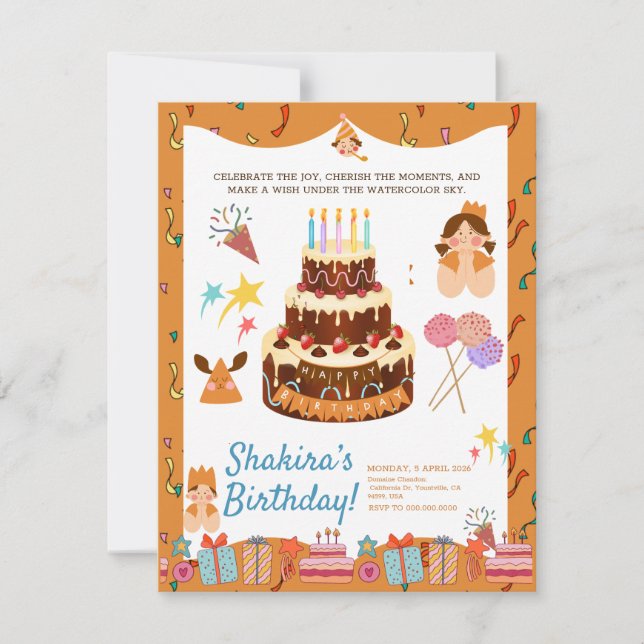 Whimsical Charming Watercolor Chic Birthday Magic  Invitation (Front)