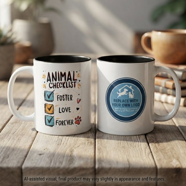 Whimsical Cheerful Pet Foster Failure Celebration Two-Tone Coffee Mug (Cheerful pet foster celebration mugs for rescue supporters, perfect for a heartwarming gift.)