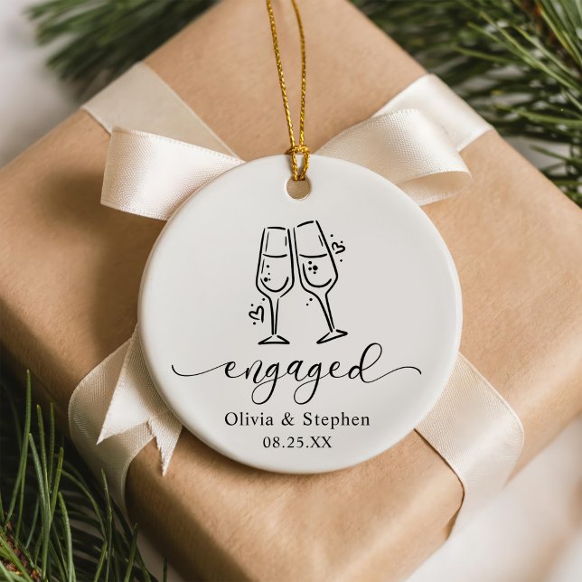  Whimsical Cheers Our First Christmas Engaged Ceramic Ornament (Creator Uploaded)