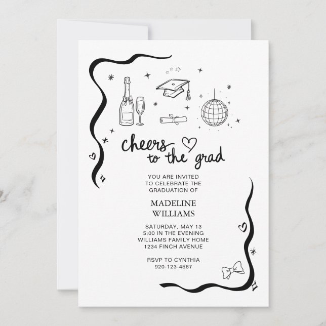Whimsical Cheers to the Grad Graduation Invitation (Front)