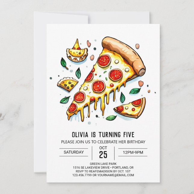 Whimsical Cheese Pizza Birthday Invitation (Front)