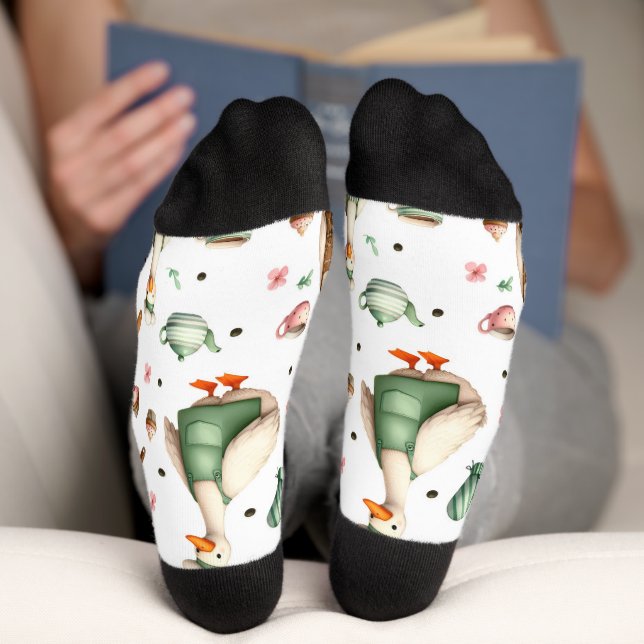 Whimsical Chef Geese Design, Cute Farm goose Socks (Bottom)