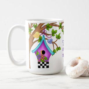Whimsical Chequerboard Birdhouse Coffee Mug