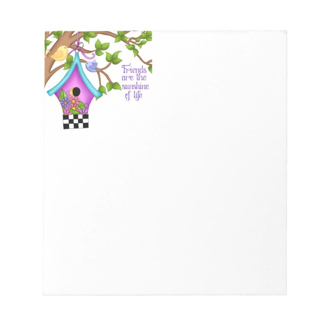 Whimsical Chequerboard Birdhouse Notepad (Front)