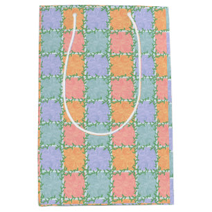 Whimsical Chequered Tile with Leafy Vines Medium Gift Bag