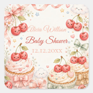 Whimsical Cherry Baby Shower Square Sticker