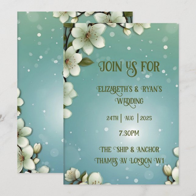 Whimsical Cherry blossom with Sparkles Invitation (Front/Back)