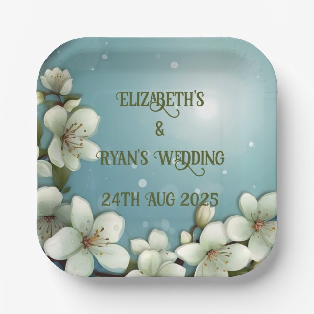 Whimsical Cherry blossom with Sparkles Paper Plate (Front)