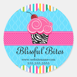 Whimsical Cherry Cupcake Bakery Box Seals
